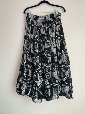 Silver stream vintage skirt tiered boho broomstick skirt black & white abstract